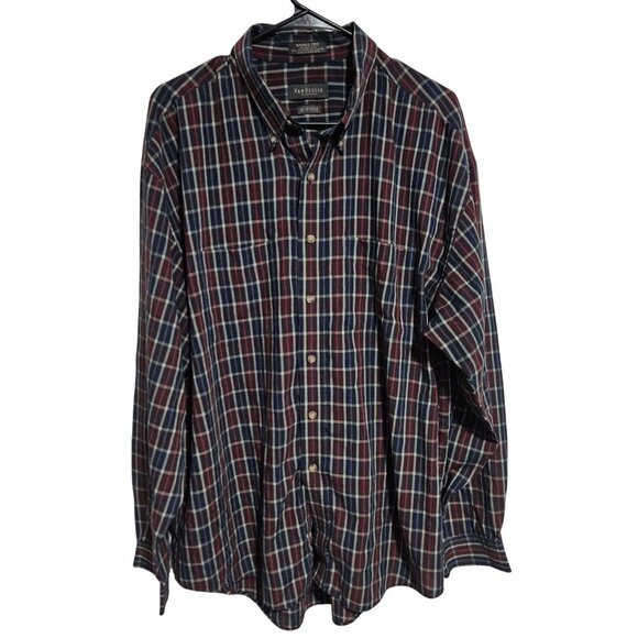 Van Heusen Other - Van Heusen Wrinkle Free Button Up Shirt Mens Size XL Red Blue Plaid Long Sleeve